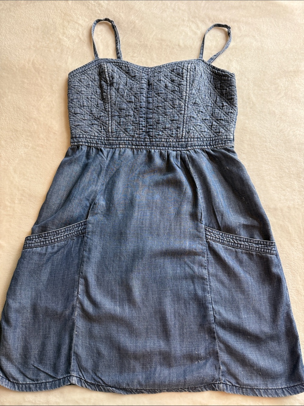 American Eagle Outfitters Chambray Blue Smocked Pocket Sundress - Picture 8 of 14